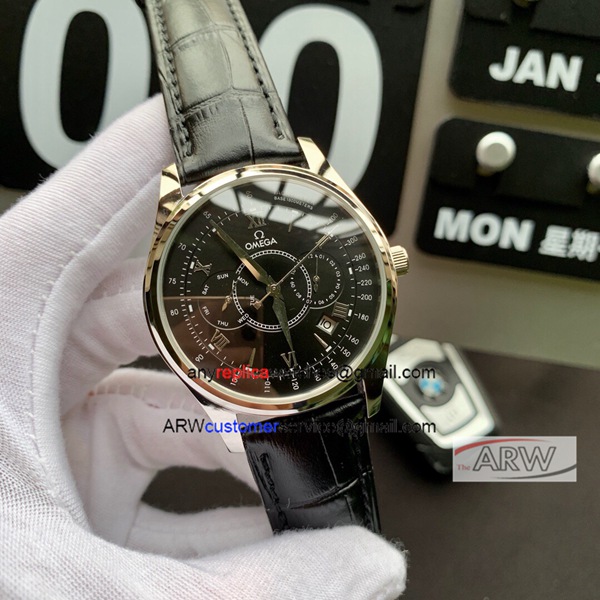 Omega Grand Complication SS Black Leather Strap Watch 43mm